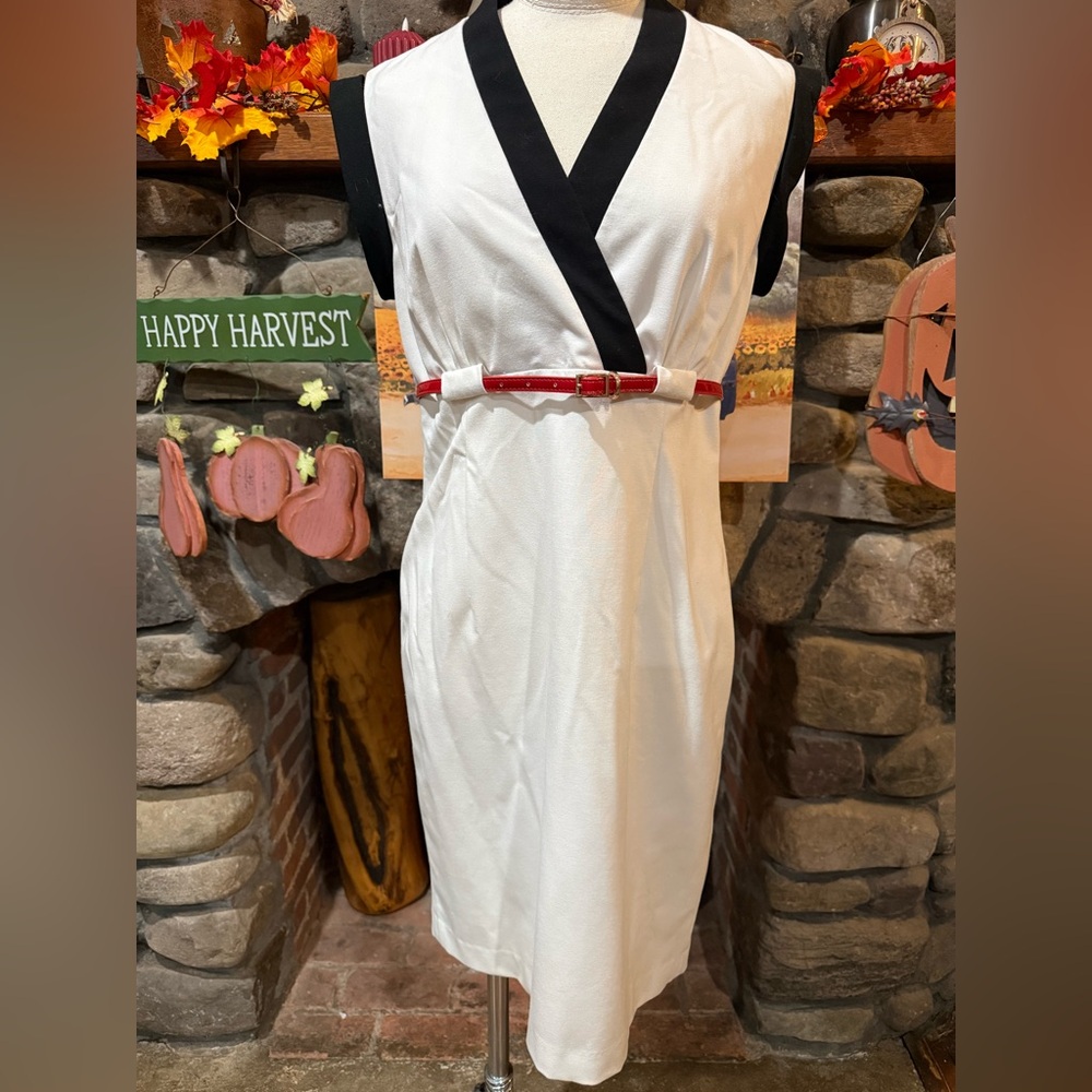 Calvin Klein White Midi Dress with Black Trim